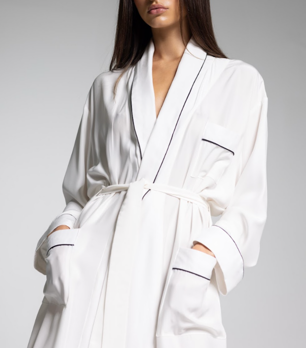 ROBE - White with Black Piping