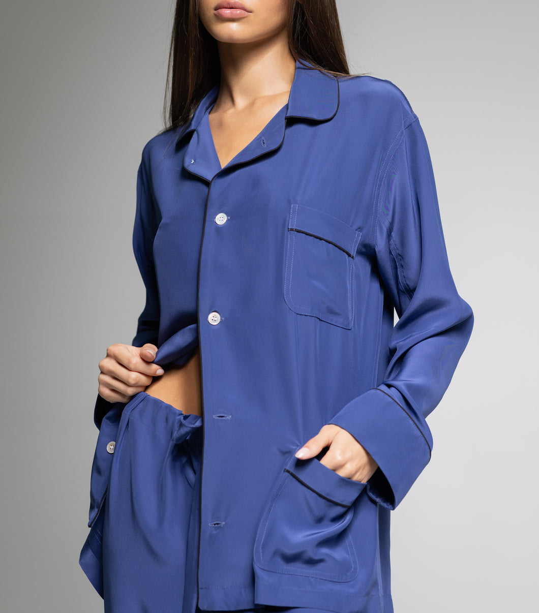 PAJAMA- Mediterranean Blue with Black Piping