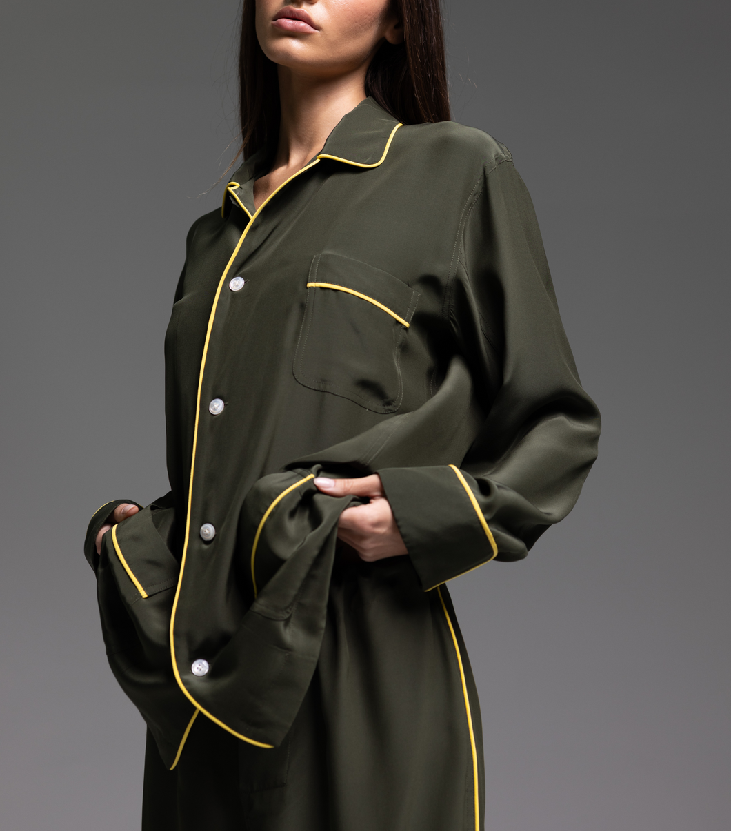 PAJAMA - Deep Green with Yellow Piping